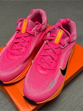 Nike Girls/4Y or 5.5W Hot Pink and Orange Running Sneakers with Black Swoosh